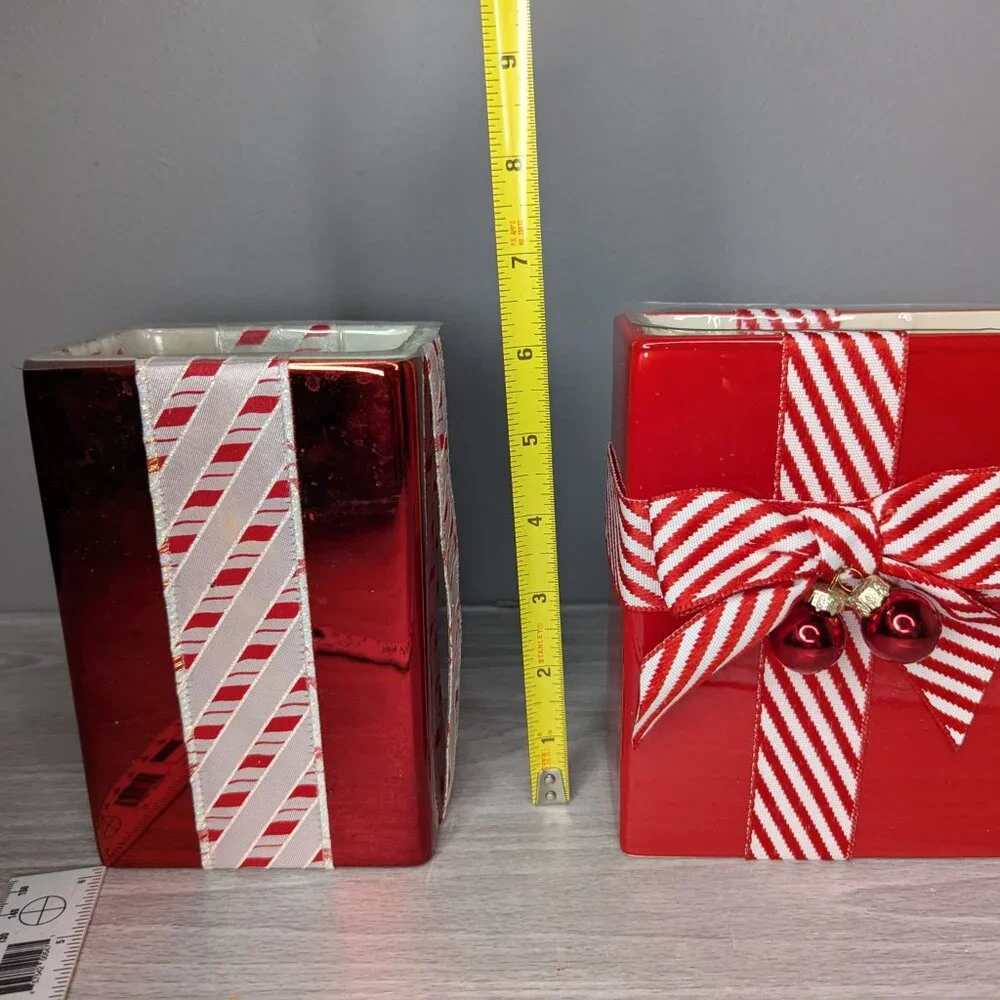 Christmas Presents Red & White Rectangle Ceramic Planters Set of 2